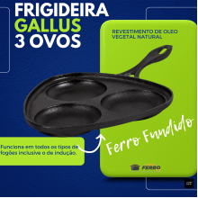 frigideira de ferro Gallus para ovo, 3 ovos, frigideira egg, varios ovos santana, fritar